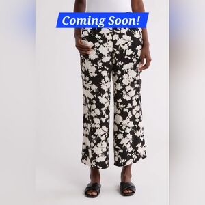 NORDSTROM RACK Printed Palazzo Pants, Small, BLACK- IVORY WIND FLORAL